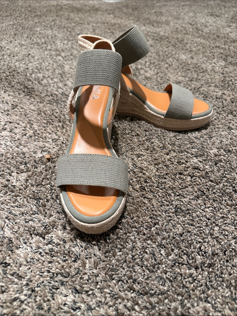 MIA Olive Elastic Strap Espadrille Wedges-never worn!